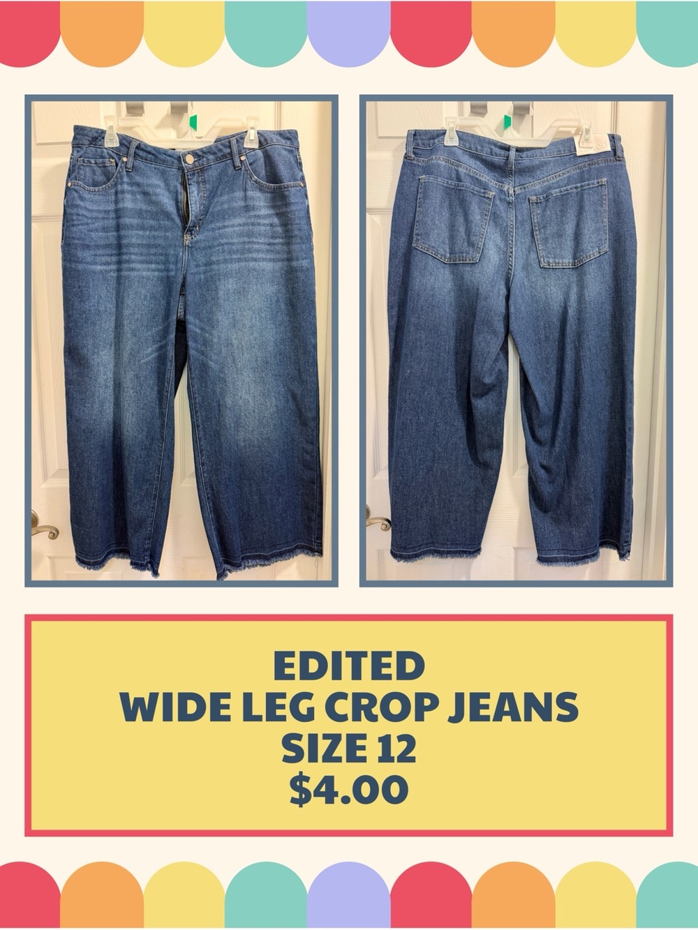 Wide Leg Crop Jeans - Classic Blue Denim